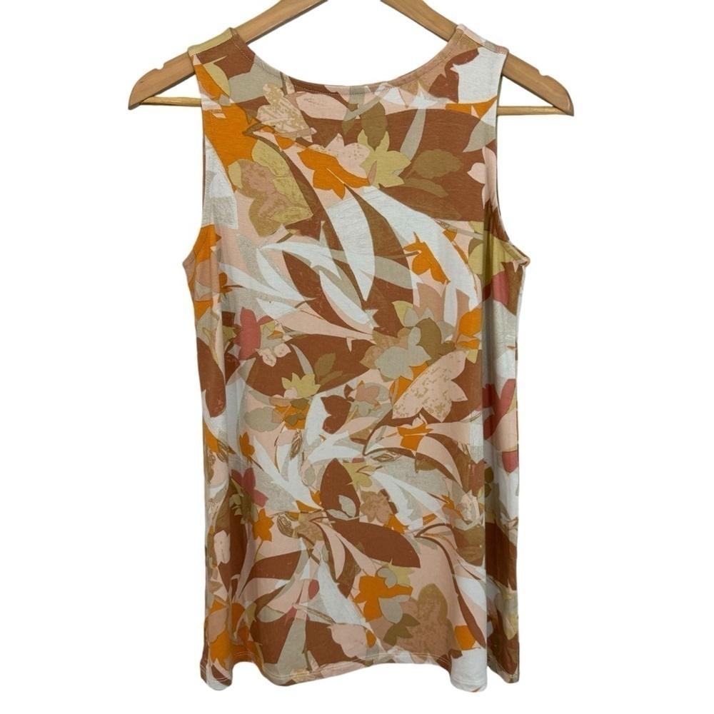 Wynne Layers Abstract Tank Top Sz XS Neutrals Floral Leaves Fall Layering EUC